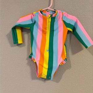 OLD NAVY Colorful Striped Long-Sleeve Baby Swimsuit
